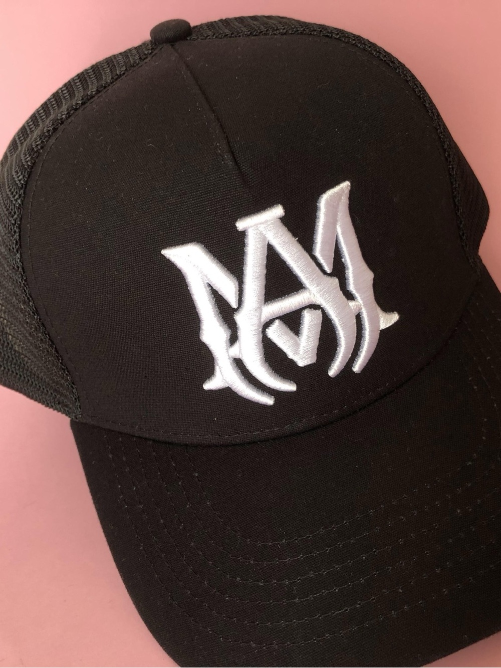 AMIRI Black Trucker Hat Embroidered AM Logo Unisex Sun Hat - Picture 3 of 13